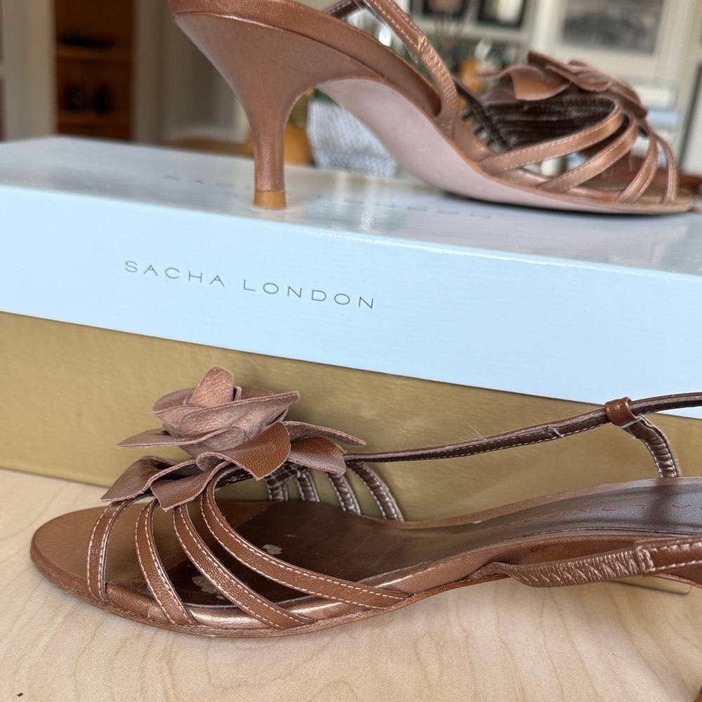 Sacha London Bronze Strappy Heels with Rose Detail - Picture 12 of 16